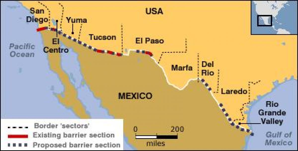 mapa ng mexican border