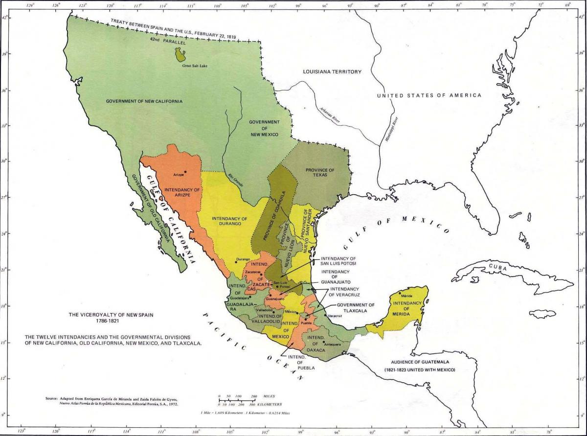 mapa ng Mexico sa 1821