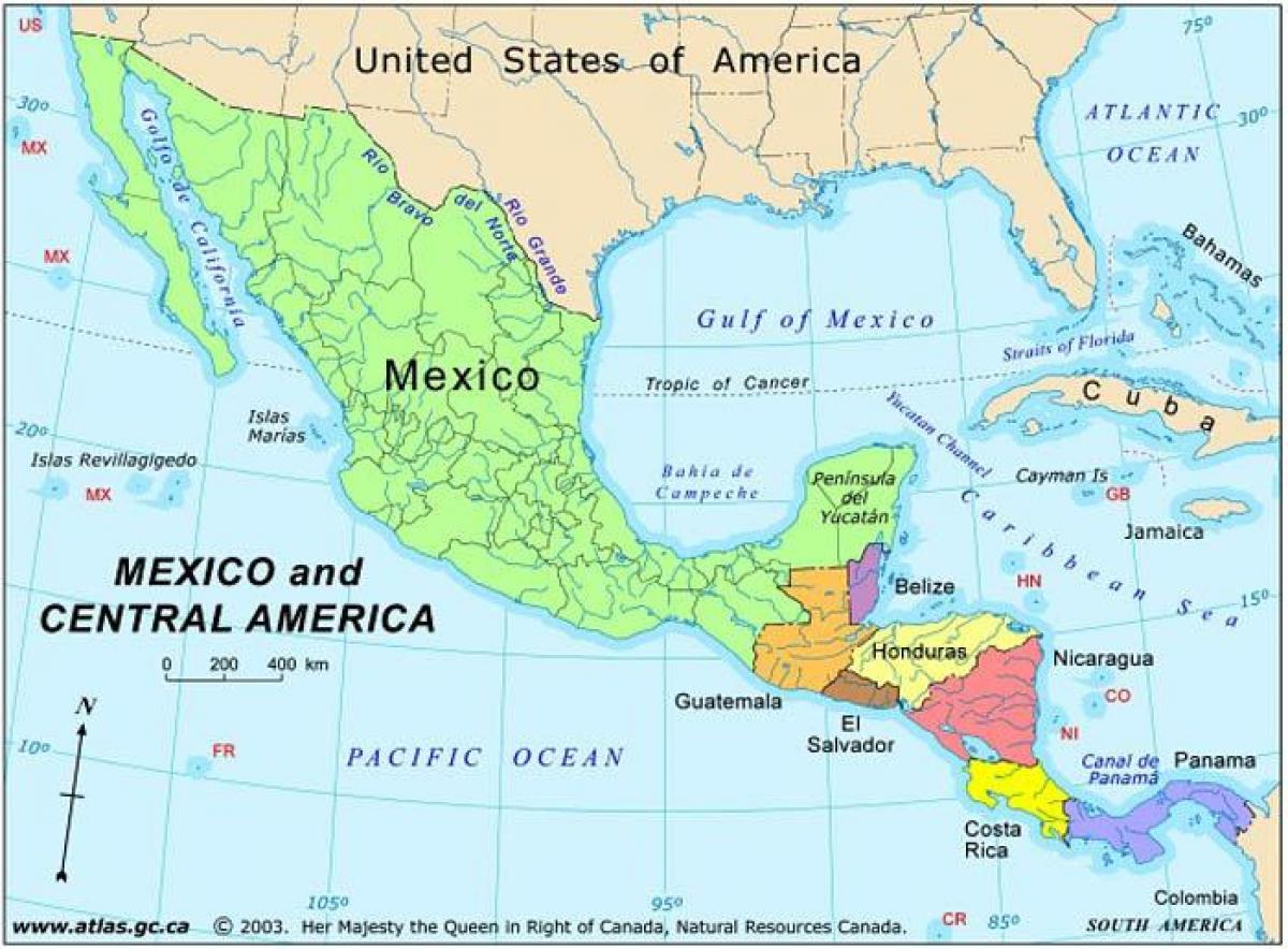 mapa ng Mexico at central america