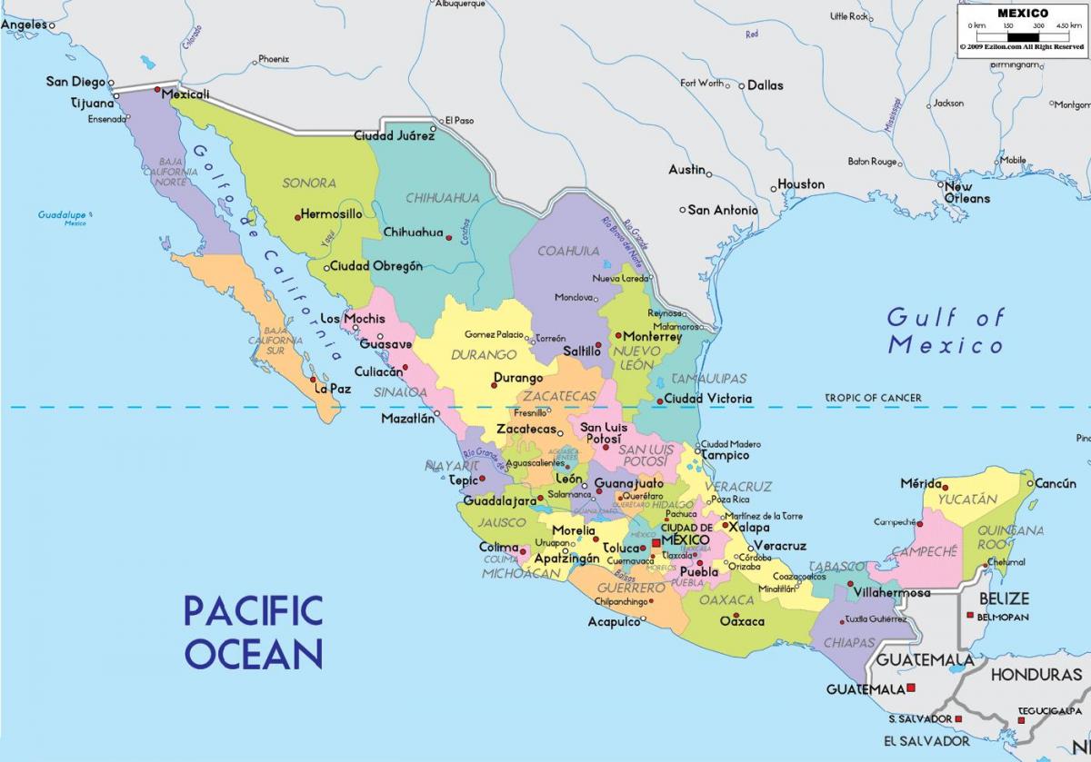 mapa ng Mexico at lungsod