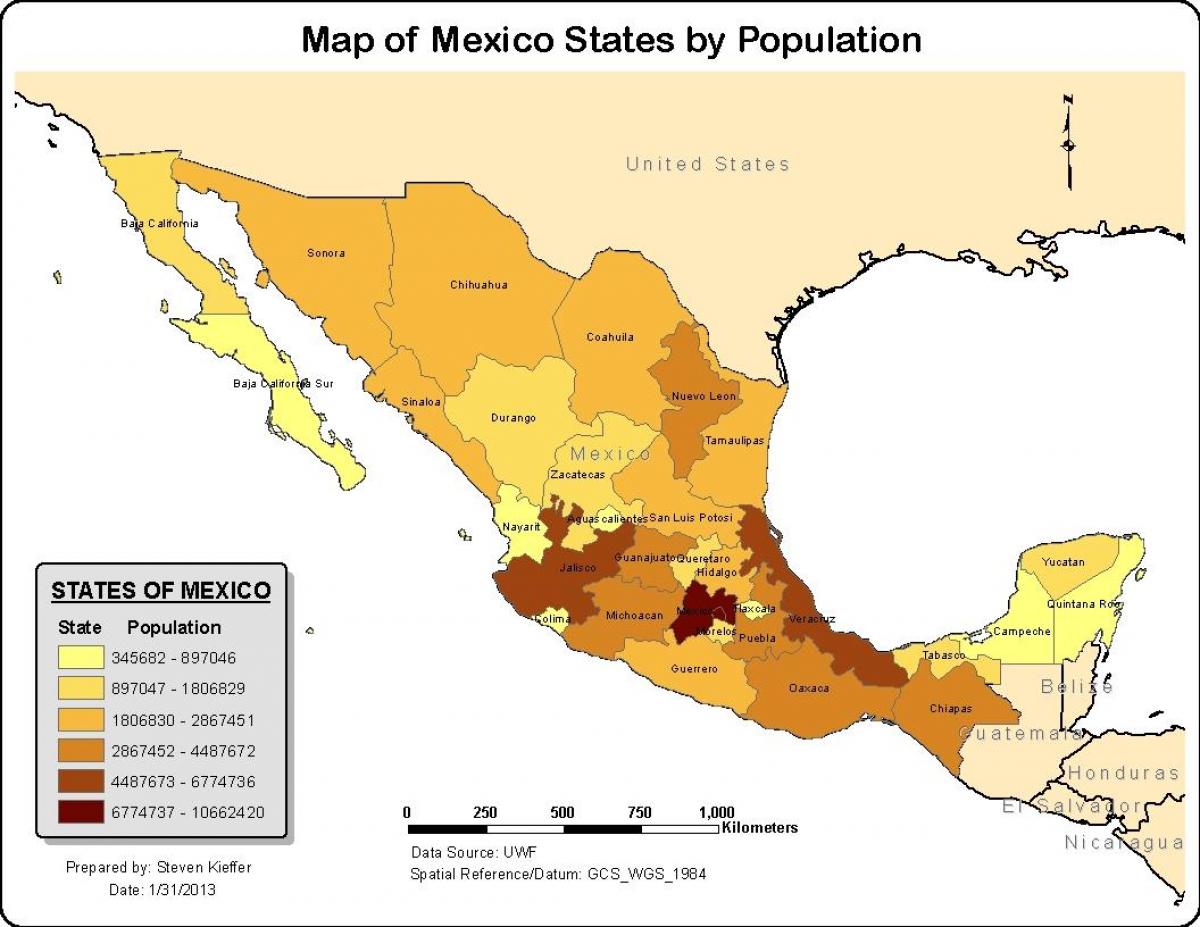 Mexico mapa ng populasyon