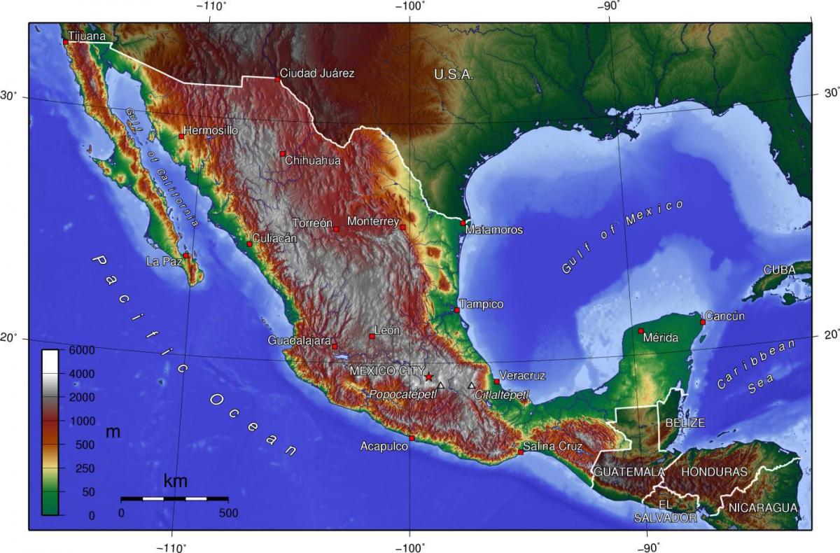 mapa ng Mexico altitude
