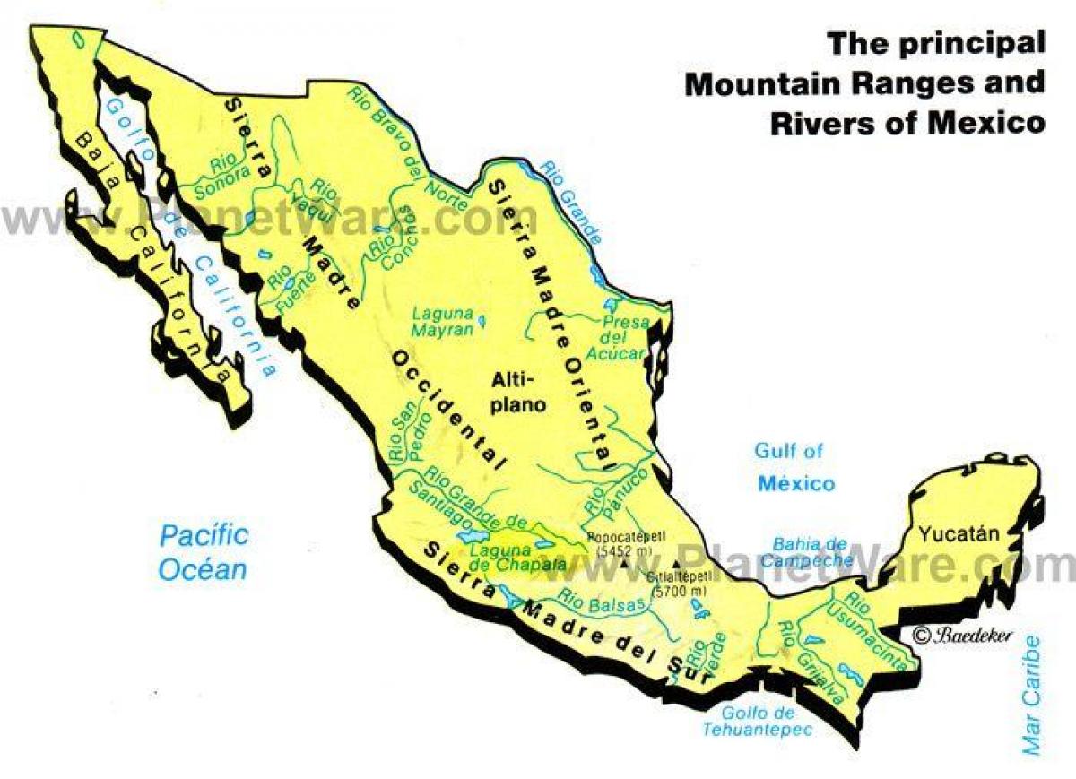 mapa ng Mexico na mga saklaw ng bundok