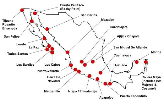 mapa ng Mexico destinasyon