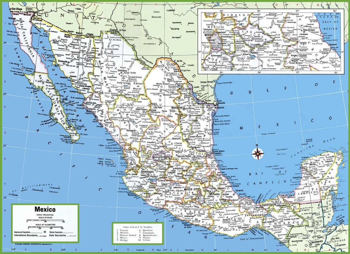 detalyadong mga mapa ng Mexico