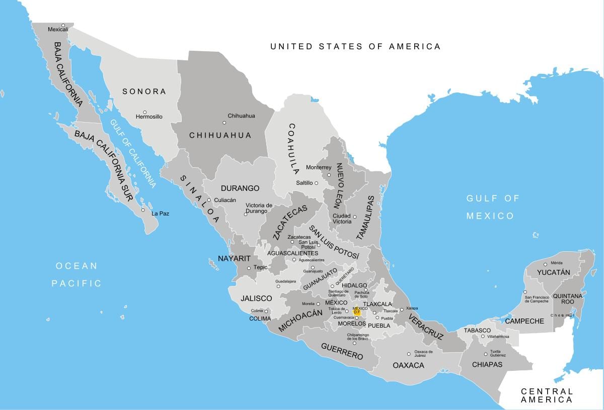 mapa ng Mexico kagawaran