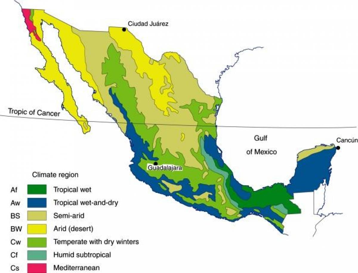 klima mapa ng Mexico