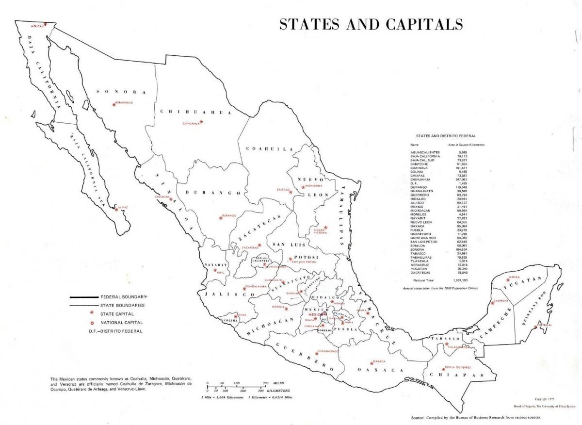 na may label na mapa ng Mexico