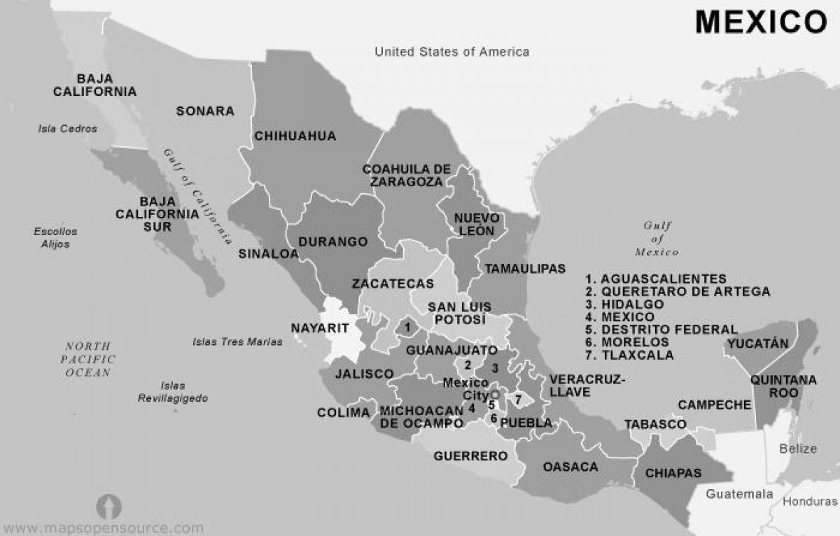 mapa ng Mexico itim at puti