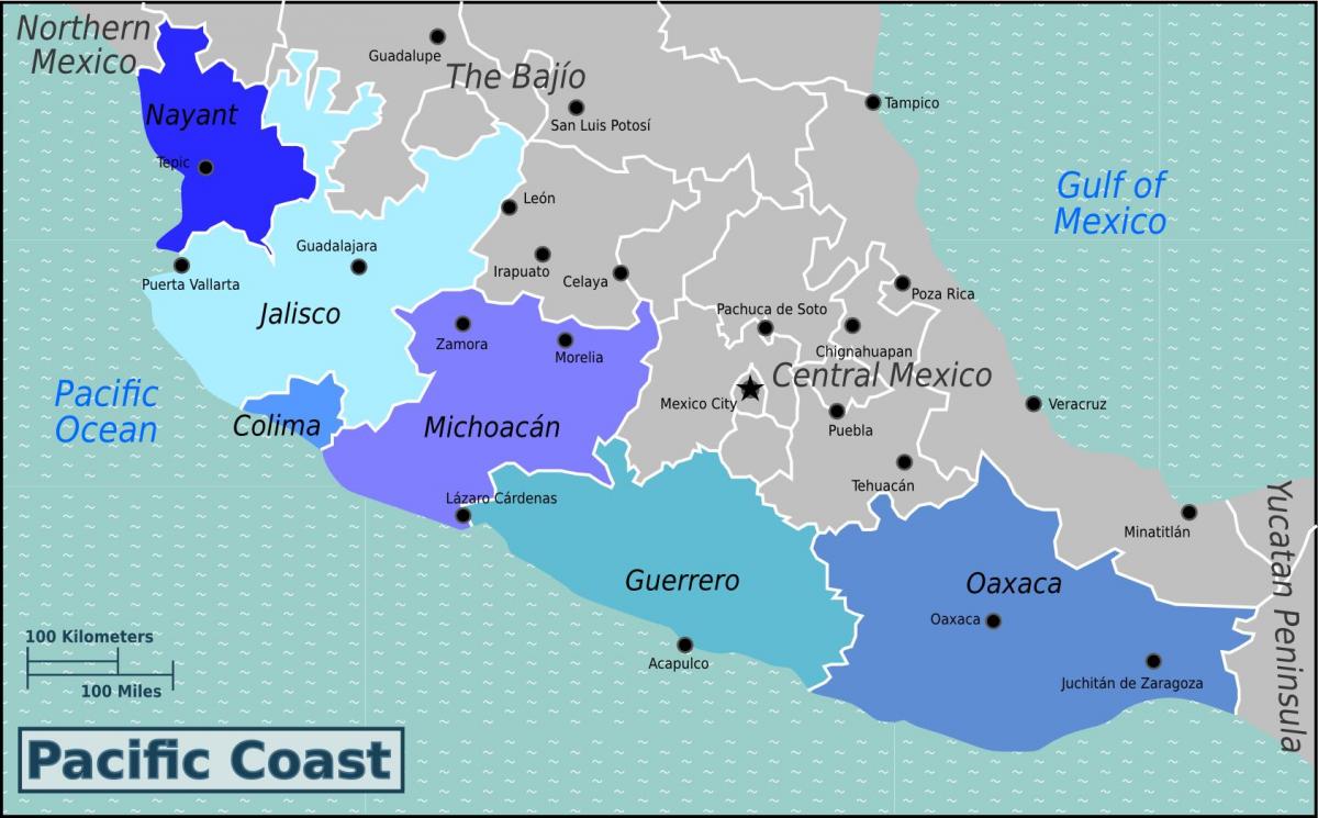 mapa ng pacific coast ng Mexico
