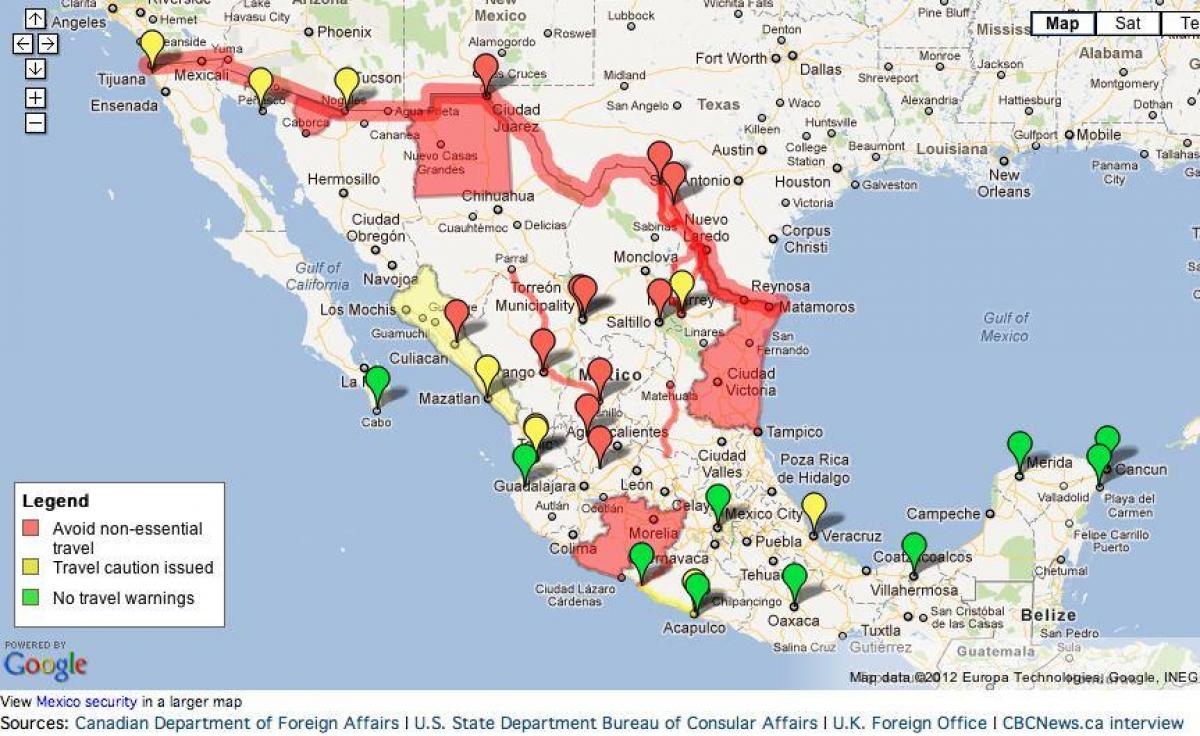 mapa ng paglalakbay sa Mexico