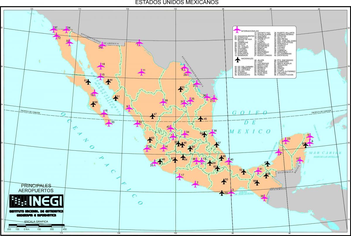 mapa ng Mexico paliparan