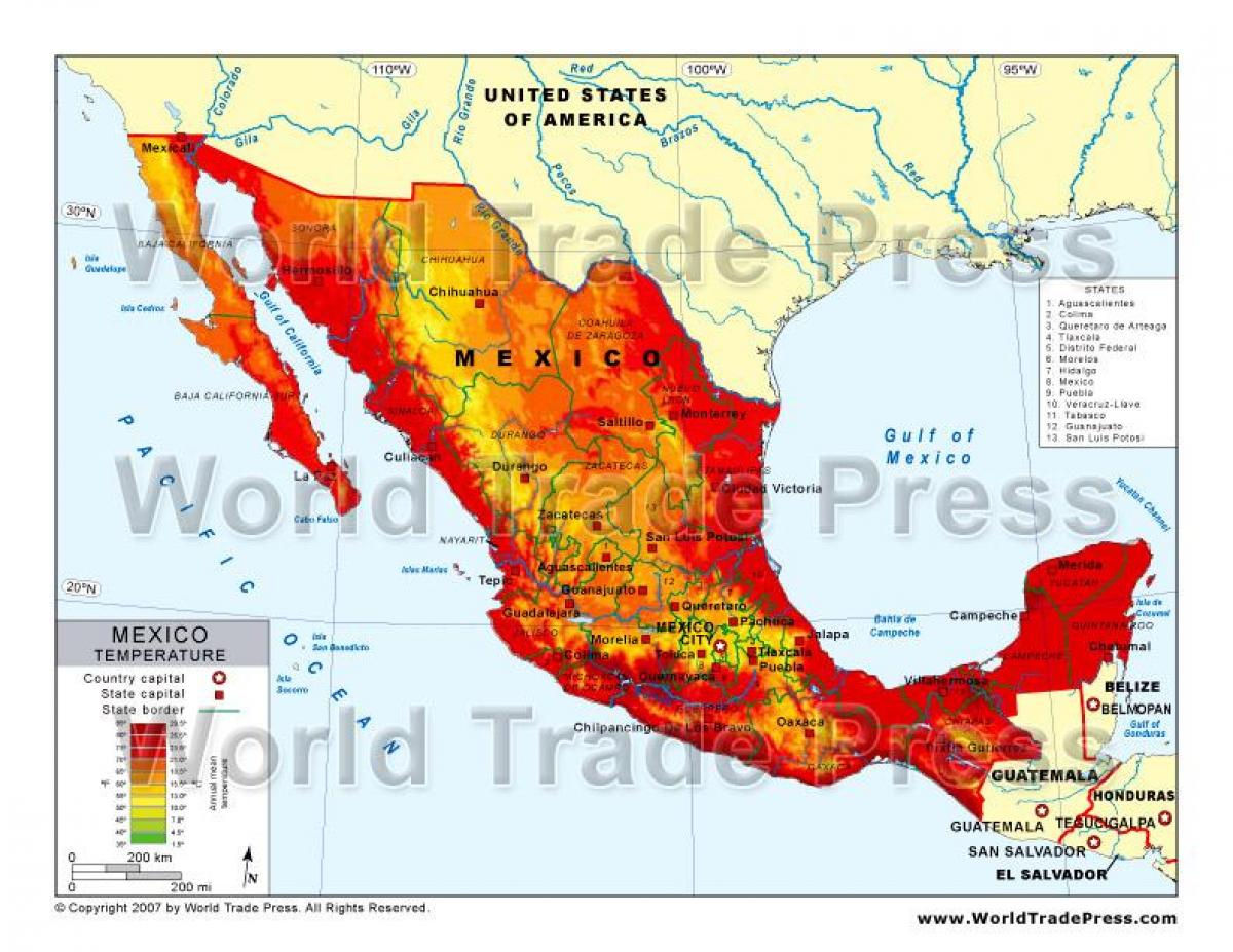 mapa ng Mexico temperatura
