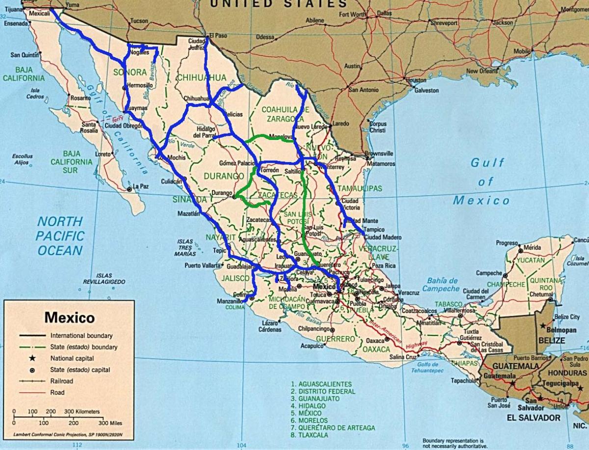 mapa ng Mexico transports