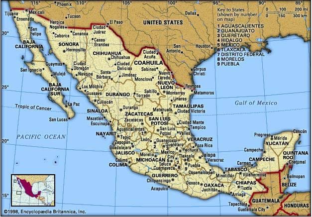 mapa ng silangan ng Mexico