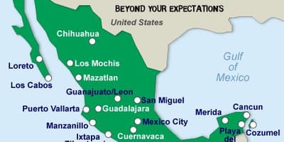 Mexican na mga tabing-dagat ng mapa
