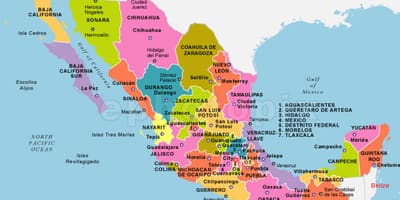 Mexico mapa na may mga estado at mga capitals