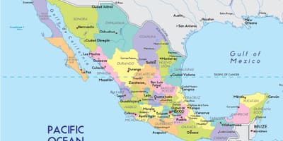 Mapa ng Mexico na may mga estado at mga lungsod