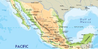 Sa isang pisikal na mapa ng Mexico
