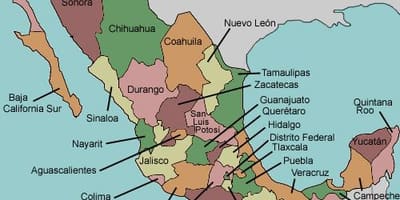 Mapa ng mga estado ng Mexico