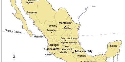 Mapa ng mga pangunahing mga lungsod sa Mexico