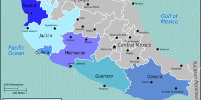Mapa ng pacific coast ng Mexico