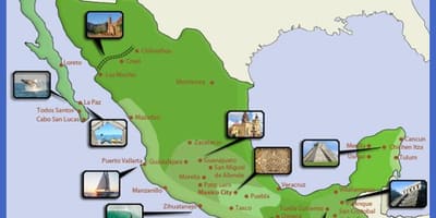 Mapa ng Mexico na destinasyon ng mga turista