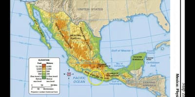 Mexico mapa pisikal na mga tampok